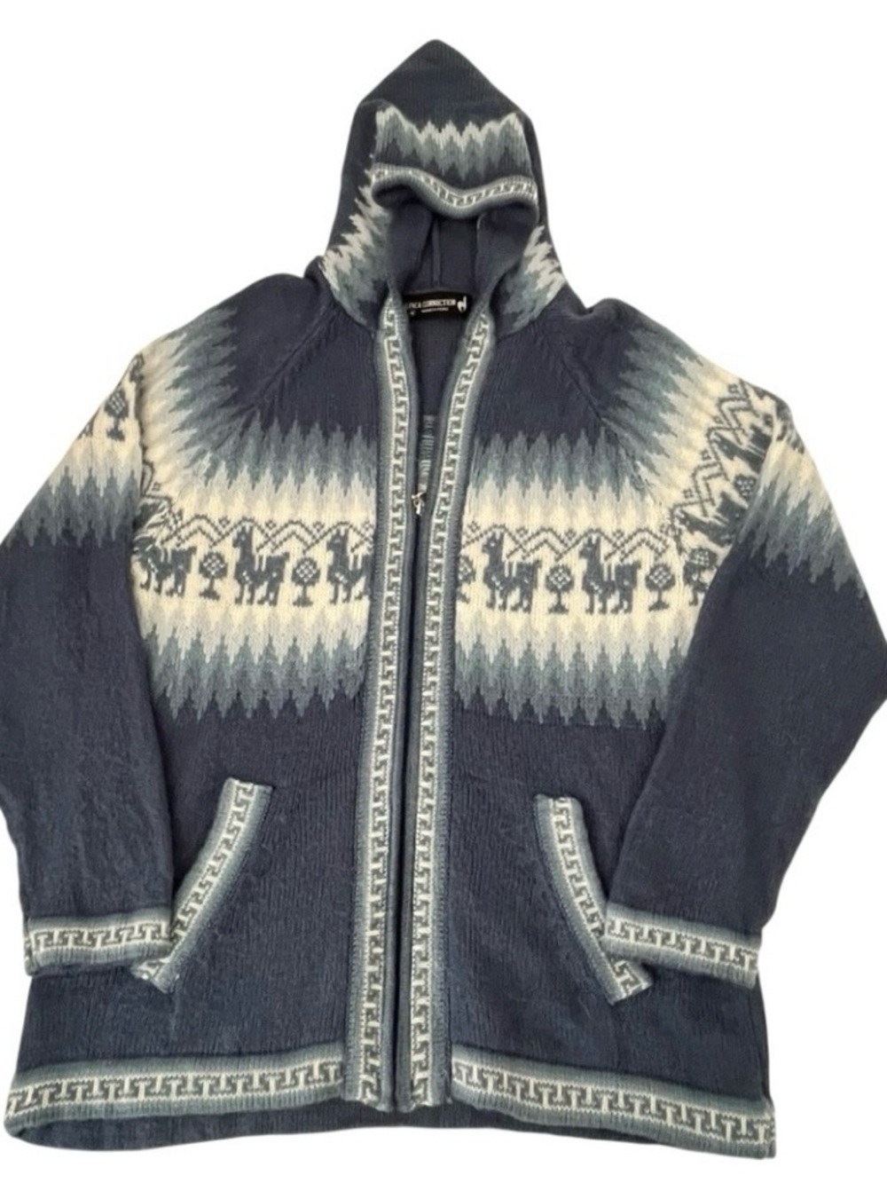 Alpaca Connection Hooded Zip Sweater M Peruvian Alpaca Llama Cozy Knit Jacket